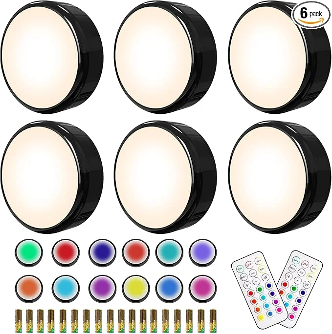 Organic HELPLEX Puck Lights 16 Colors Changeable Under Cabinet Lights Battery Powered High-Performance