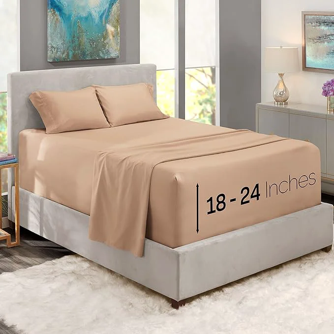 Recyclable Nestl Twin Size Sheet Set 4 Piece Extra Deep Pocket 18-24 inches Microfiber Hotel Luxury Soft Breathable Wrinkle- Easy to Care Taupe Green