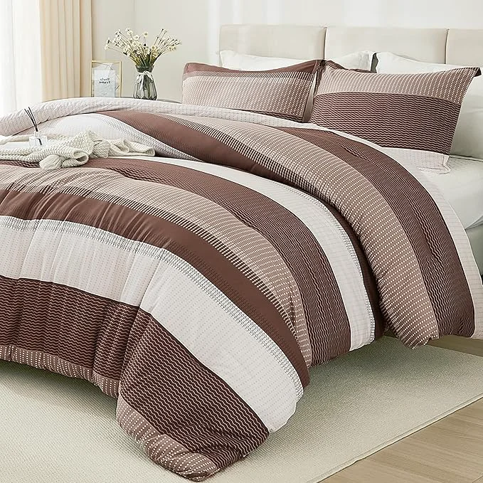 High-Performance Litanika Brown Comforter Set Twin Twin XL – 2 Pieces Lightweight Brown White Colorblock Stripe Fluffy Bedding Comforter Sets All Season Bed Set Quality