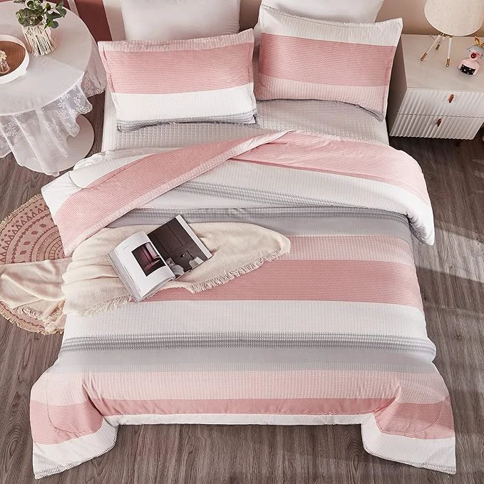 Top-Quality Litanika Pink King Size Comforter Set 3 Pieces Blush White Colorblock Lightweight Bedding Comforter Set Functional