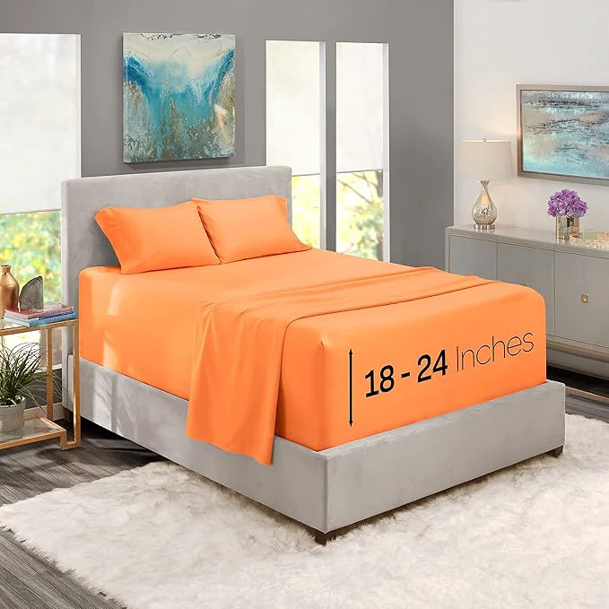 Unique Nestl Full Size Sheet Set 4 Piece Extra Deep Pocket 18-24 inches Microfiber Hotel Luxury Soft Breathable Wrinkle- Easy to Care Light Orange Easy-to-Use