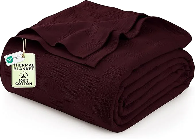 Original Design Utopia Bedding Burgundy Cotton Blanket Queen Size – 90×90 Inch Lightweight Soft and Breathable Thermal Blanket for All Seasons Contemporary