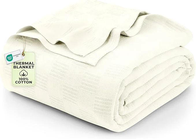 Selected Utopia Bedding Ivory Cotton Blanket King Size – 90×108 Inch Lightweight Soft and Breathable Thermal Blanket for All Seasons Comfortable