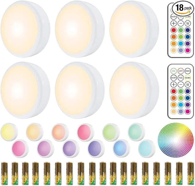 Proven HELPLEX LED Puck Lights with Remote 6 Pack Color Changing RGBW Battery Traditional