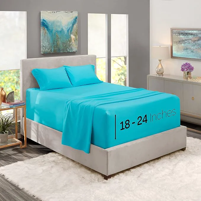 Pure Nestl Bed Sheet Set King – Deep Pocket 4 Piece Bright Blue Microfiber Prestigious