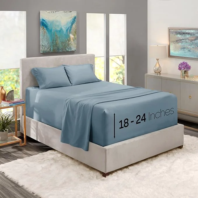Responsible Nestl Queen Size Sheet Set 4 Piece Extra Deep Pocket 18-24 inches Microfiber Cooling Hotel Luxury Soft Breathable Wrinkle- Easy to Care Stone Blue Next-Generation