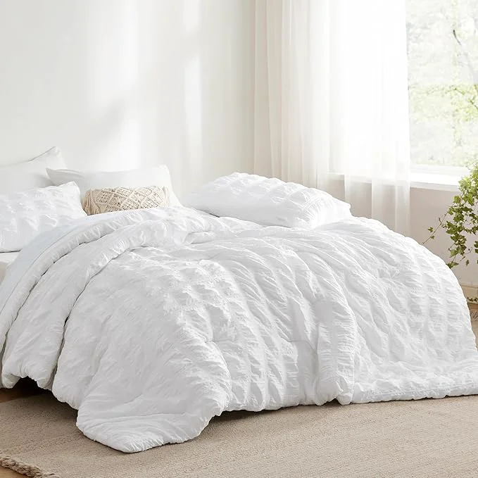 Comfortable Bedsure Bed in a Bag Twin XL – 5 Pieces Plaid Seersucker Bedding Comforter Sets Soft Lightweight White Boho Bed Set with Comforters Twin XL Size Sheets Pillowcase amp Sham High-Quality