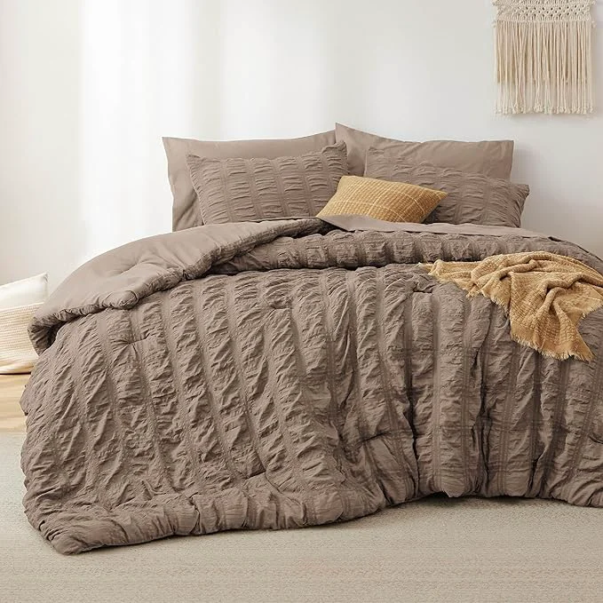 Crafted Bedsure Bed in a Bag King – 7 Pieces Plaid Seersucker Bedding Comforter Sets Soft Lightweight Affogat Boho Bed Set with Comforters King Size Sheets Pillowcases amp Shams Long-Lasting