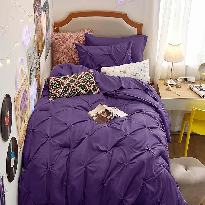 Detailed Bedsure Twin Comforter Set Purple – Bed in a Bag Twin Size Bedding 5 Pieces GentleSoft™ Pintuck Bed Set Gift for Family Pinch Pleat Purple Comforter with Sheets Pillowcase amp Sham First-Class