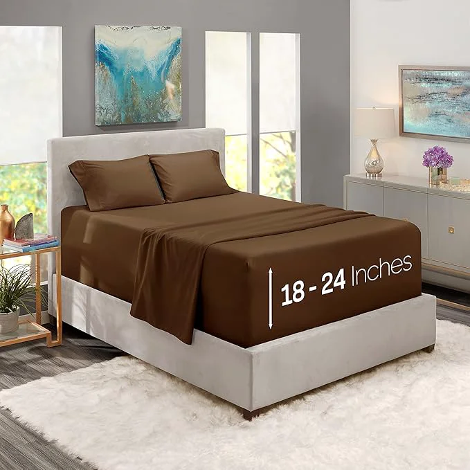 Consistent Nestl Queen Size Sheet Set 4 Piece Extra Deep Pocket 18-24 inches Microfiber Hotel Luxury Soft Breathable Wrinkle- Easy to Care Chocolate Brown Next-Generation