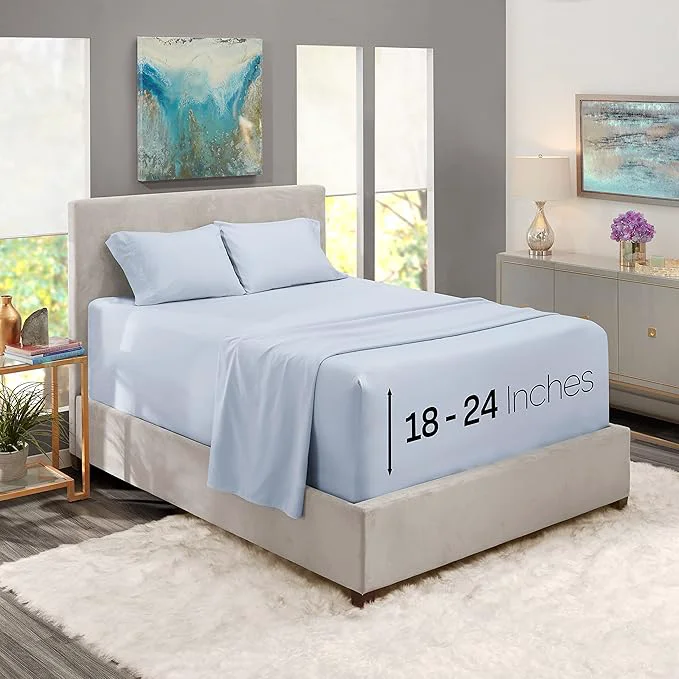 Recyclable Nestl Full Size Sheet Set 4 Piece Extra Deep Pocket 18-24 inches Microfiber Hotel Luxury Soft Breathable Wrinkle- Easy to Care Ice Blue Durable