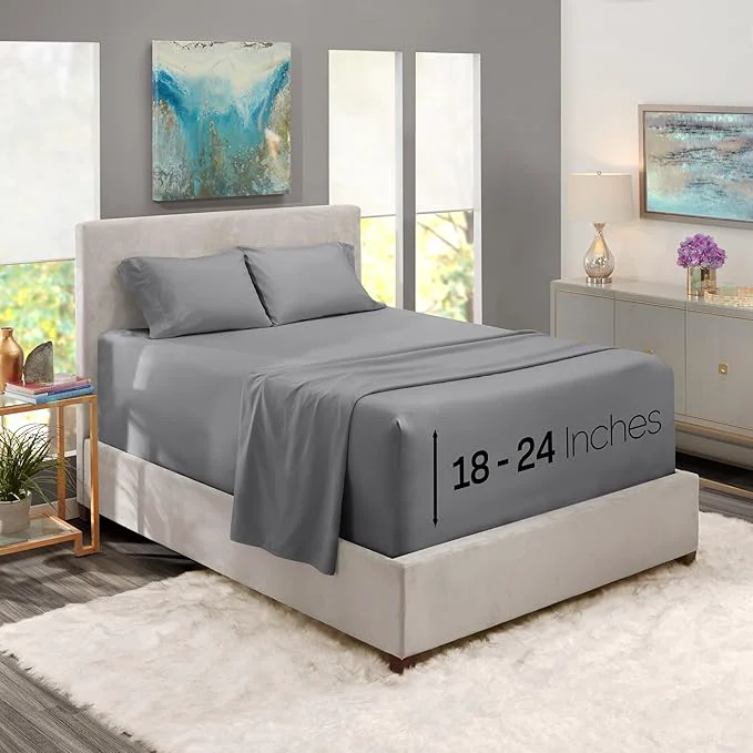 Smart Nestl Twin XL Size Sheet Set 4 Piece Extra Deep Pocket 18-24 inches Microfiber Hotel Luxury Soft Breathable Wrinkle- Easy to Care Grey Sustainable