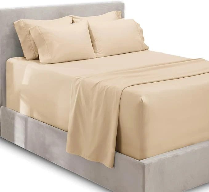Prestigious Hearth amp Harbor Luxury Soft 6 Piece Bed Sheet Set Extra Deep Pocket Fitted Sheets Fits Mattress up to 21 quot Double Brushed Bedding King Cream Verified