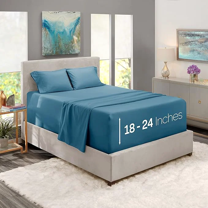 Versatile Nestl Twin XL Size Sheet Set 4 Piece Extra Deep Pocket 18-24 inches Microfiber Hotel Luxury Soft Breathable Wrinkle- Easy to Care Blue Heaven Stylish