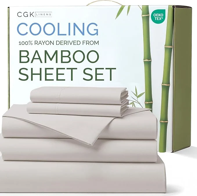 Modern Bed Sheets Split King Size – Cooling Sheets for Split King – Rayon Derived from Bamboo – Ultra Soft Hotel Luxury Bedding – 1 Flat 1 Fitted amp 2 Pillowcases w 16 Inch Deep Pockets – Light Grey Professional