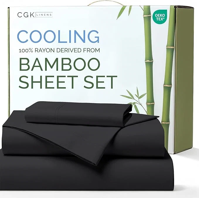 Reliable Rayon Derived From Bamboo – Sheets Twin Size – Cooling Sheets for Twin – Ultra Soft Breathable amp Hotel Luxury Bedding – 1 Flat amp 1 Fitted amp 1 Pillowcase w 16 Inch Deep Pockets – Black Classic