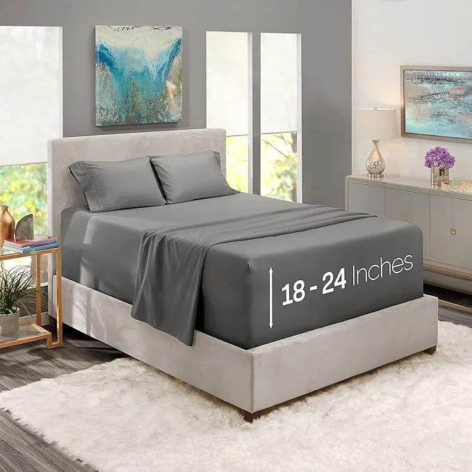 Effective Nestl Queen Size Sheet Set 4 Piece Extra Deep Pocket 18-24 inches Microfiber Cooling Hotel Luxury Soft Breathable Wrinkle- Easy to Care Charcoal Stone Grey High-End