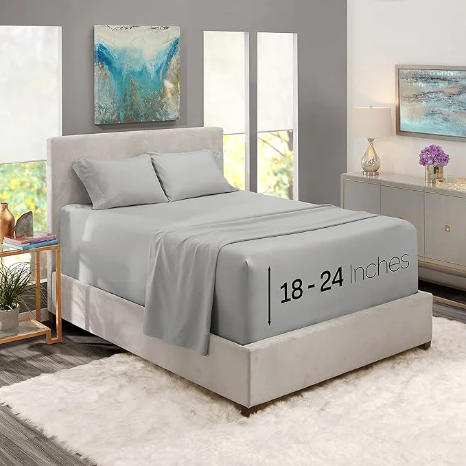 Clean Nestl Deep Pocket Sheet Set King Microfiber 4 Piece Light Grey Effective