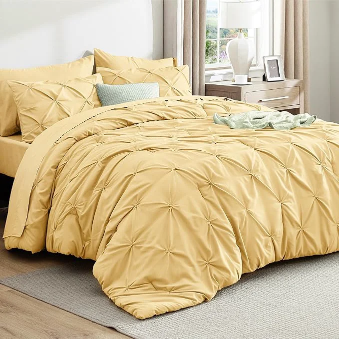 Healthy Bedsure Twin Comforter Set Yellow – Bed in a Bag Twin Size Bedding 5 Pieces GentleSoft™ Pintuck Bed Set Gift for Family Pinch Pleat Yellow Comforter with Sheets Pillowcase amp Sham Specialty
