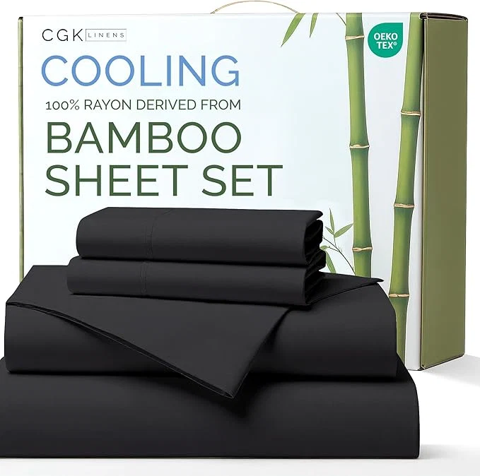 Responsible Rayon Derived From Bamboo – Bamboo Sheets King Size – Cooling Sheets for King – Ultra Soft Breathable amp Hotel Luxury Bedding – 1 Flat amp 1 Fitted amp 2 Pillowcases w 16 Inch Deep Pockets – Black Versatile