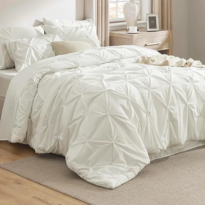 Sustainable Bedsure King Size Comforter Set Ivory – Bed in a Bag Bedding Set 7 Pieces GentleSoft™ Pintuck Bed Set Gift for Family Pinch Pleat Ivory Comforter with Sheets Pillowcases amp Shams Relaxed