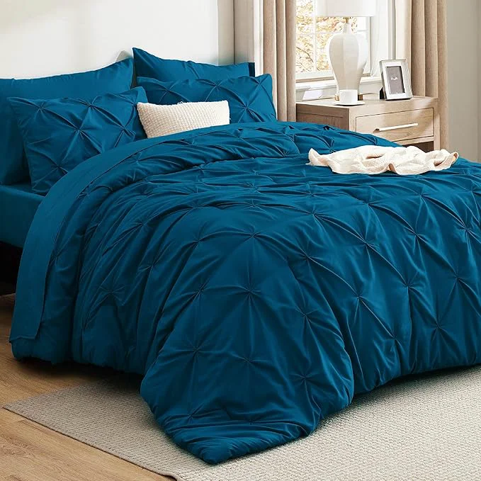 Relaxed Bedsure Full Comforter Set Teal – Bed in a Bag Full Size Bedding Set 7 Pieces GentleSoft™ Pintuck Bed Set Gift for Family Pinch Pleat All Season Comforter with Sheets Pillowcases amp Shams Authentic