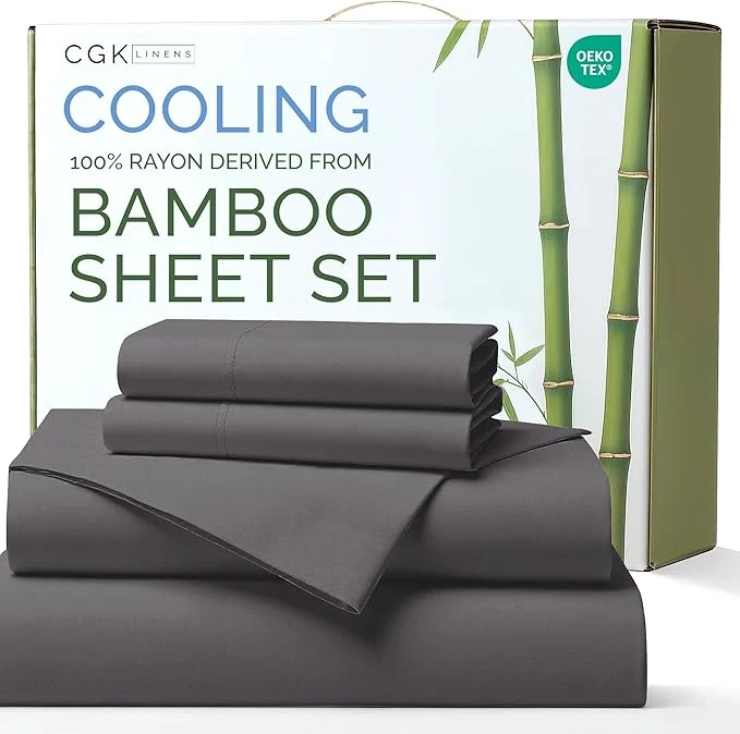 High-Quality Rayon Derived From Bamboo – Bamboo Sheets Full Size – Cooling Sheets for Full – Soft Breathable amp Hotel Luxury Bedding – 1 Flat amp 1 Fitted amp 2 Pillowcases with 16 Inch Deep Pockets – Dark Grey User-Friendly