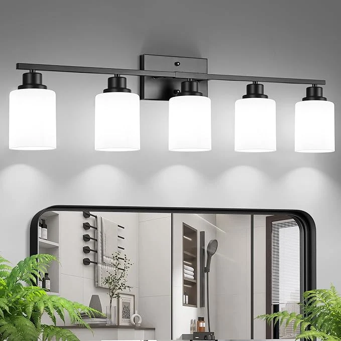 Powerful Ascher Bathroom Light Fixtures 5-Light Vanity Light Over Mirror Matte Black High-Performance