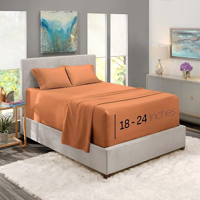 Selected Nestl Twin Size Sheet Set 4 Piece Extra Deep Pocket 18-24 inches Microfiber Hotel Luxury Soft Breathable Wrinkle- Easy to Care Rust Trendy