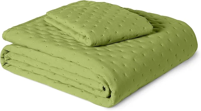 Comfortable Amazon Basics Brushed Microfiber Quilt Set Extra Soft with Natural Texture 2-Piece Twin Twin XL Green Dependable