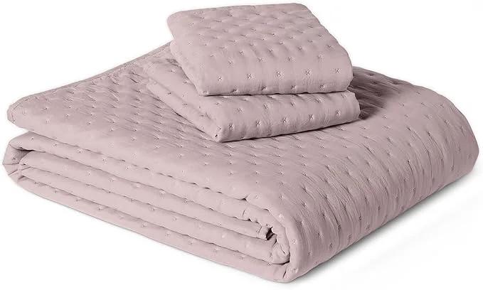 Stylish Amazon Basics Brushed Microfiber Quilt Set Extra Soft with Natural Texture 3-Piece Queen Full Purple Comfortable