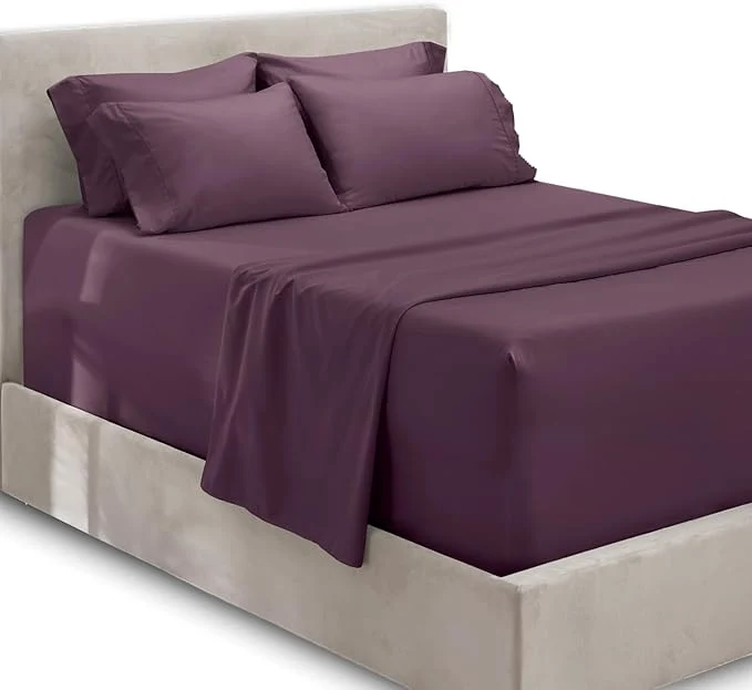 Trusted Hearth amp Harbor Extra Deep Pocket Sheets – Fits Mattress 18-24 Inches Deep – Extra Deep Pocket Full Size Sets – 6 Piece Full Size – Full – Eggplant Smooth