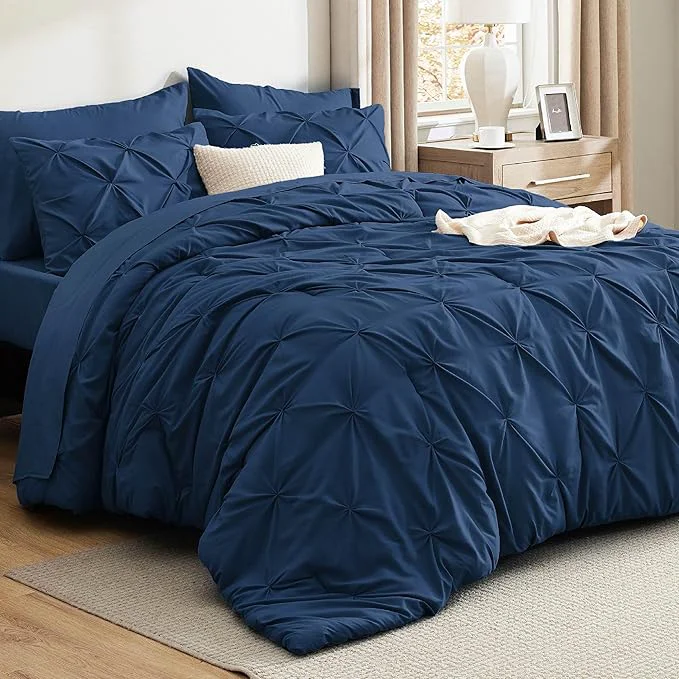 Green Bedsure Queen Comforter Set Navy – Bed in a Bag Queen Size Bedding 7 Pieces GentleSoft™ Pintuck Bed Set Gift for Family Pinch Pleat All Season Comforter with Sheets Pillowcases amp Shams High-End