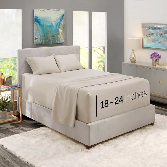 Crafted Nestl California King Size Sheet Set 4 Piece Extra Deep Pocket 18-24 inches Microfiber Hotel Luxury Soft Breathable Wrinkle- Easy to Care Linen Carefully Designed