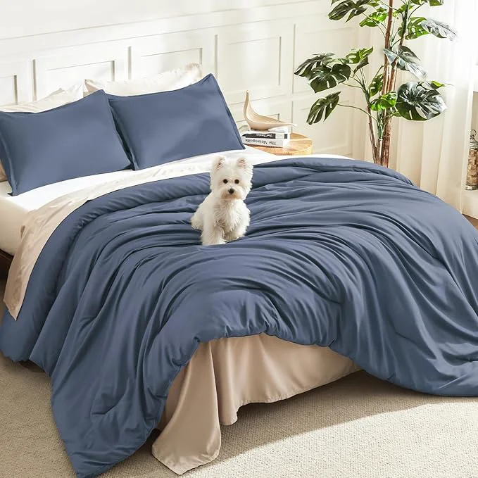 Soft Litanika Comforters Bluish Grey California King Size 3 Pieces Lightweight Solid Bedding Set amp Collections All Season Fluffy Bed Set 104x96In Comforter amp 2 Pillowcases Premium Material
