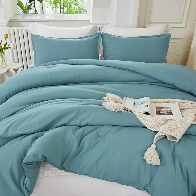 Sustainable Litanika Grayish Teal Comforter Full Size 3 Pieces Lightweight Solid Bedding Set All Season Fluffy Bed Set 79x90In Comforter amp 2 Pillowcases Responsible