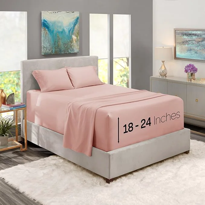 Fine Crafted Nestl Twin XL Size Sheet Set 4 Piece Extra Deep Pocket 18-24 inches Microfiber Hotel Luxury Soft Breathable Wrinkle- Easy to Care Peach Beige Responsible