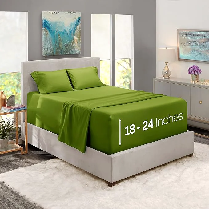 Consistent Nestl Twin XL Size Sheet Set 4 Piece Extra Deep Pocket 18-24 inches Microfiber Hotel Luxury Soft Breathable Wrinkle- Easy to Care Calla Green Reliable
