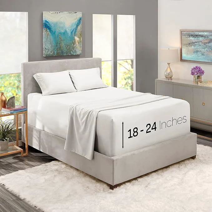 Consistent Nestl King Size Sheet Set 4 Piece Extra Deep Pocket 18-24 inches Microfiber Hotel Luxury Soft Breathable Wrinkle- Easy to Care White Versatile