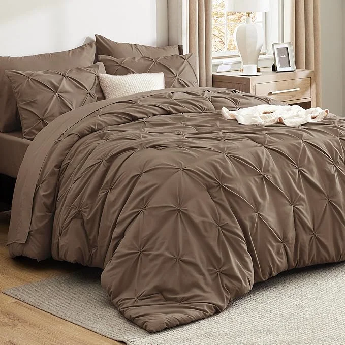 Comfortable Bedsure Twin Comforter Set Brown – Bed in a Bag Twin Size Bedding 5 Pieces GentleSoft™ Pintuck Bed Set Gift for Family Pinch Pleat Brown Comforter with Sheets Pillowcase amp Sham Detailed