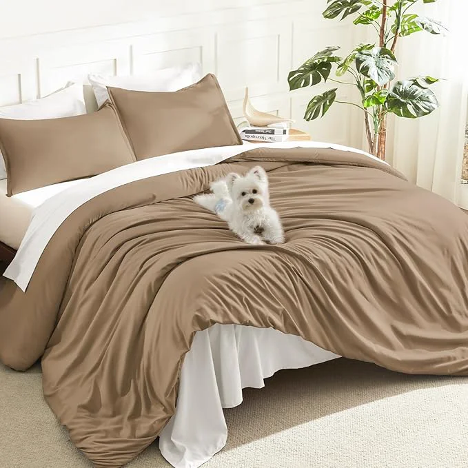 Official Litanika Comforters Taupe Super King Size 3 Pieces Lightweight Solid Bedding Set amp Collections All Season Fluffy Bed Set 120x120In Comforter amp 2 Pillowcases Verified