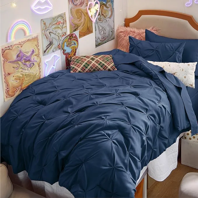 Solid Bedsure Twin Comforter Set Navy – Bed in a Bag Twin Size Bedding 5 Pieces GentleSoft™ Pintuck Bed Set Gift for Family Pinch Pleat Navy Comforter with Sheets Pillowcase amp Sham Dependable