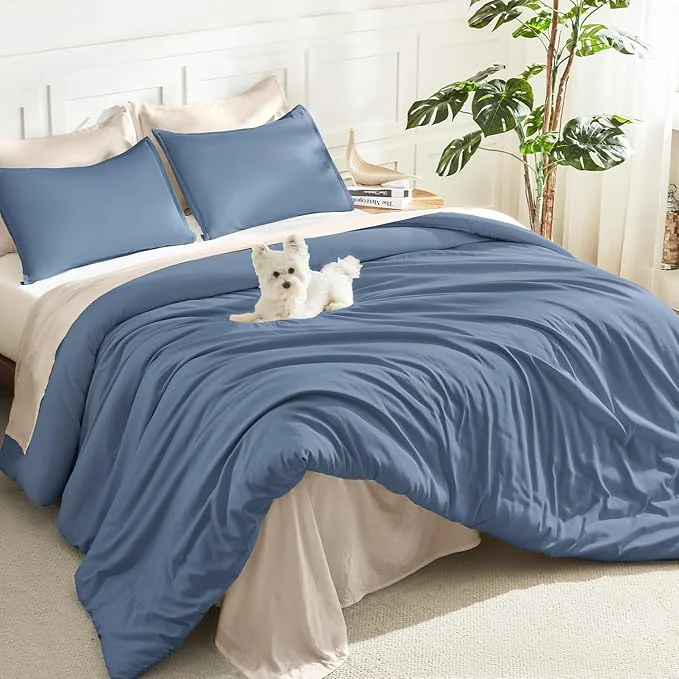 Artisan Litanika Haze Blue Comforter King Size 3 Pieces Lightweight Solid Bedding Comforter Set All Season Fluffy Bed Set 104x90In Comforter amp 2 Pillowcases Clean