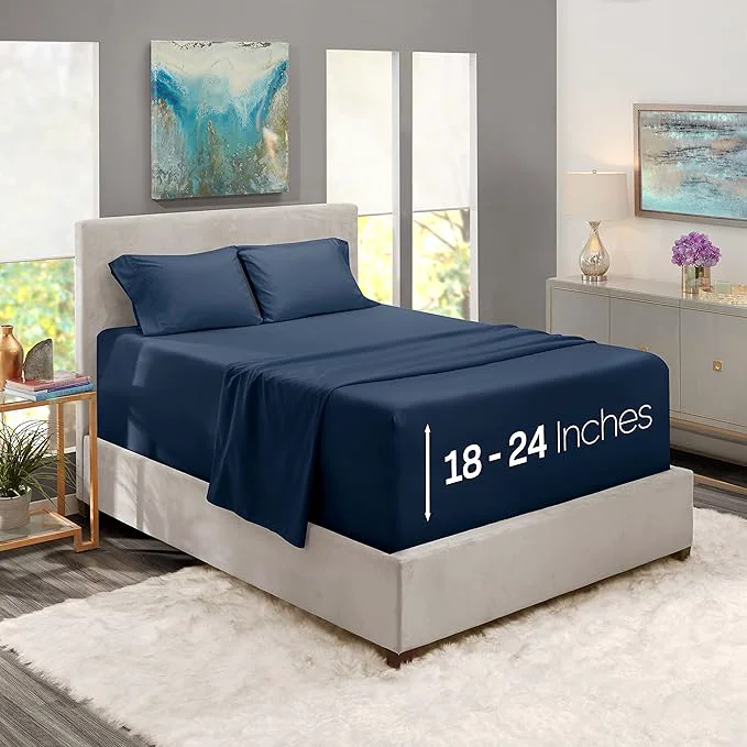 Carefully Designed Nestl Full Size Sheet Set 4 Piece Extra Deep Pocket 18-24 inches Microfiber Hotel Luxury Soft Breathable Wrinkle- Easy to Care Navy Blue Refined