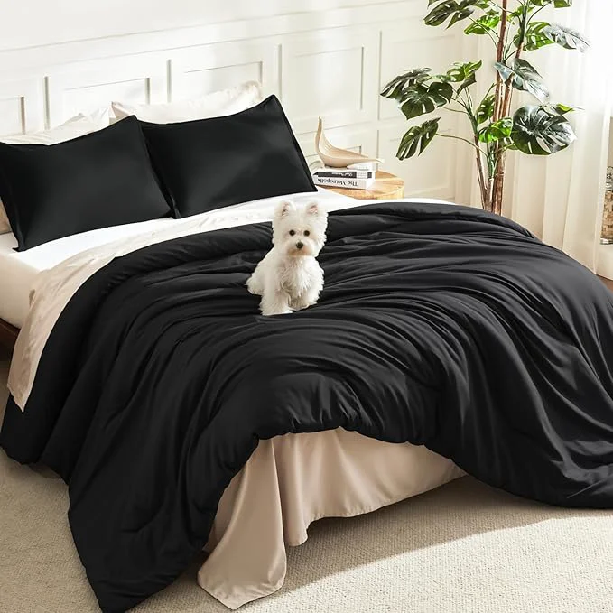 Specialty Litanika Black Comforter Set Queen Size 3 Pieces Lightweight Solid Bedding Comforter Set All Season Fluffy Bed Set 90x90In Comforter amp 2 Pillowcases Functional