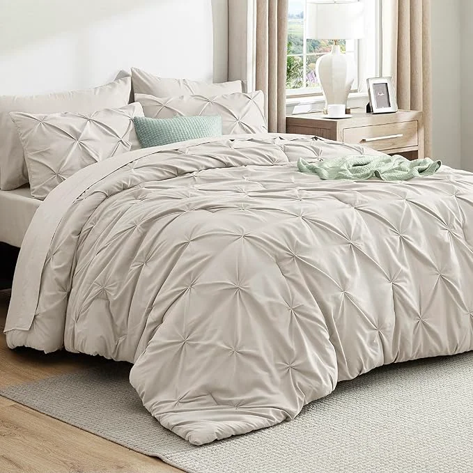 Crafted Bedsure California King Comforter Set Linen – Bed in a Bag Cal King 7 Pieces GentleSoft™ Pintuck Bed Set Gift for Family Pinch Pleat All Season Comforter with Sheets Pillowcases amp Shams Official