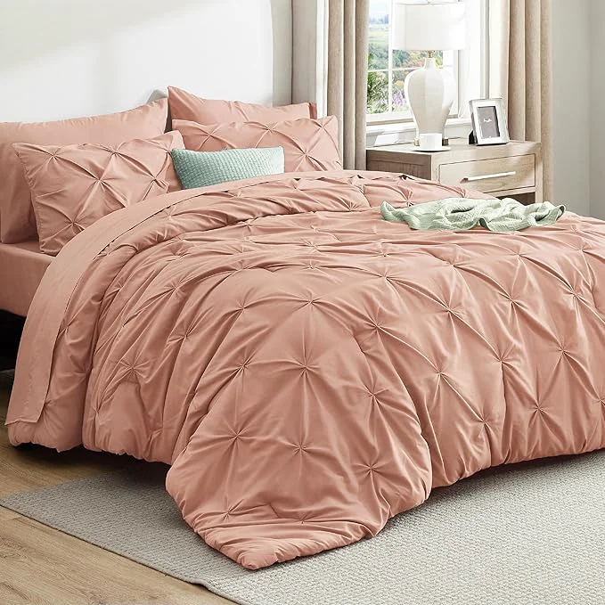 High-Quality Bedsure King Size Comforter Set Dusty Pink – Bed in a Bag Bedding Set 7 Pieces GentleSoft™ Pintuck Bed Set Gift for Family Pinch Pleat Dusty Pink Comforter with Sheets Pillowcases amp Shams World-Class