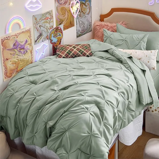 Original Design Bedsure Twin Comforter Set Sage Green – Bed in a Bag Twin Size Bedding 5 Pieces GentleSoft™ Pintuck Bed Set Gift for Family Pinch Pleat Sage Green Comforter with Sheets Pillowcase amp Sham Luxury