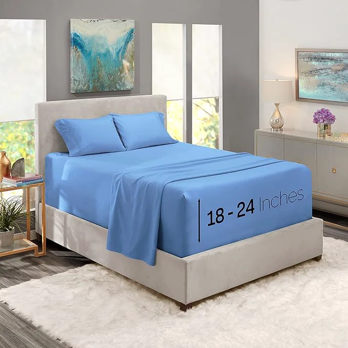 Artisan Nestl Queen Size Sheet Set 4 Piece Extra Deep Pocket 18-24 inches Microfiber Cooling Hotel Luxury Soft Breathable Wrinkle- Easy to Care Calm Blue Healthy