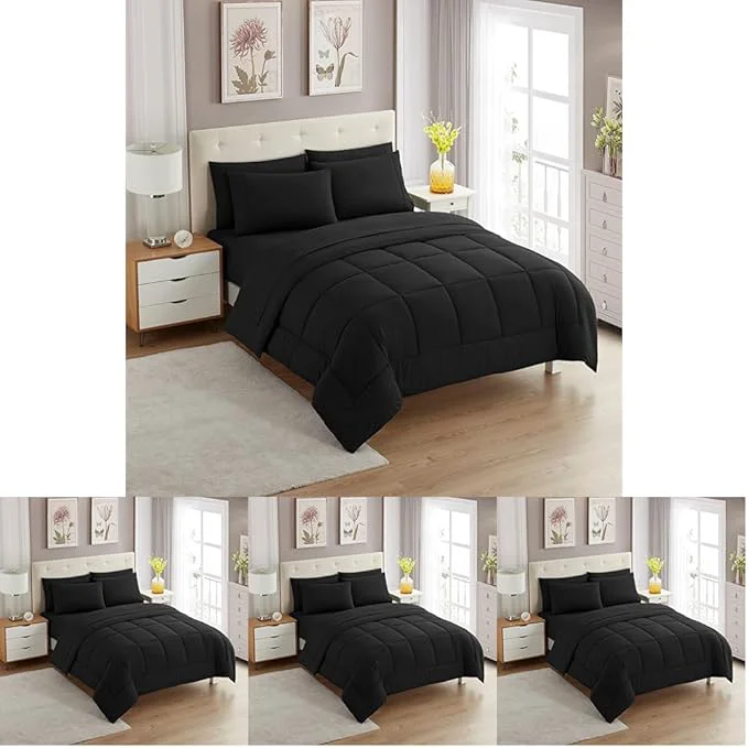 Top-Quality Sweet Home Collection 5 Piece Comforter Set Bag Solid Color All Season Soft Down Blanket amp Luxurious Microfiber Bed Sheets Black Twin XL Pack of 4 High-Performance